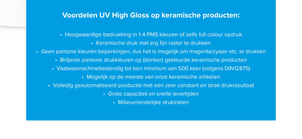 Full Colour UV High Gloss print op keramische producten