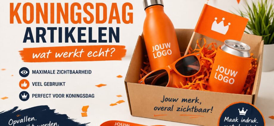 Populairste Koningsdag artikelen zoals T-shirt zonnebril en drinkfles met logo voor promotie
