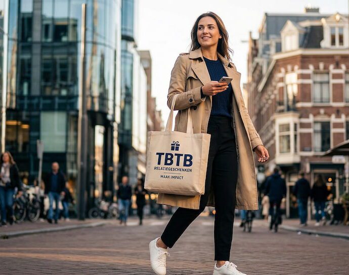 Duurzame katoenen tas bedrukt met logo op een lichte achtergrond