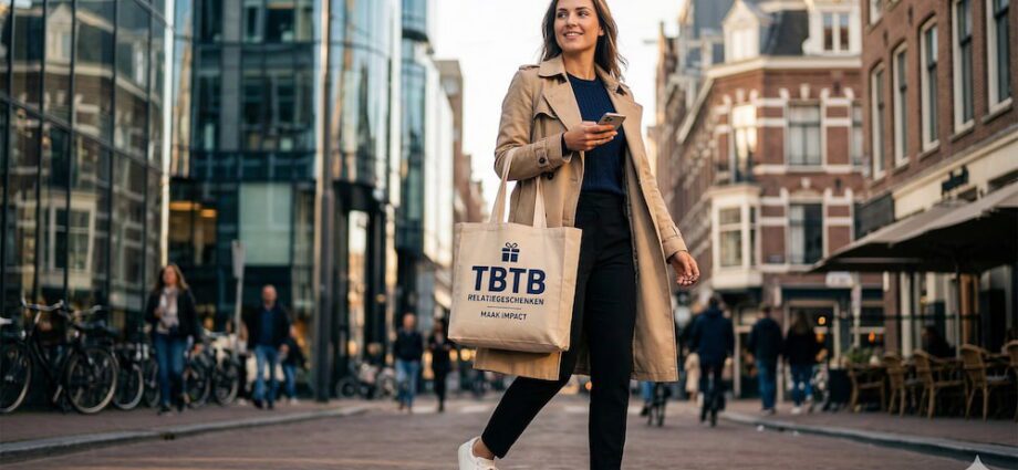 Duurzame katoenen tas bedrukt met logo op een lichte achtergrond